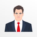 Male avatar with realistic face. Man in the suit, shirt and necktie. Businessman head and shoulder icon. Vector illustration